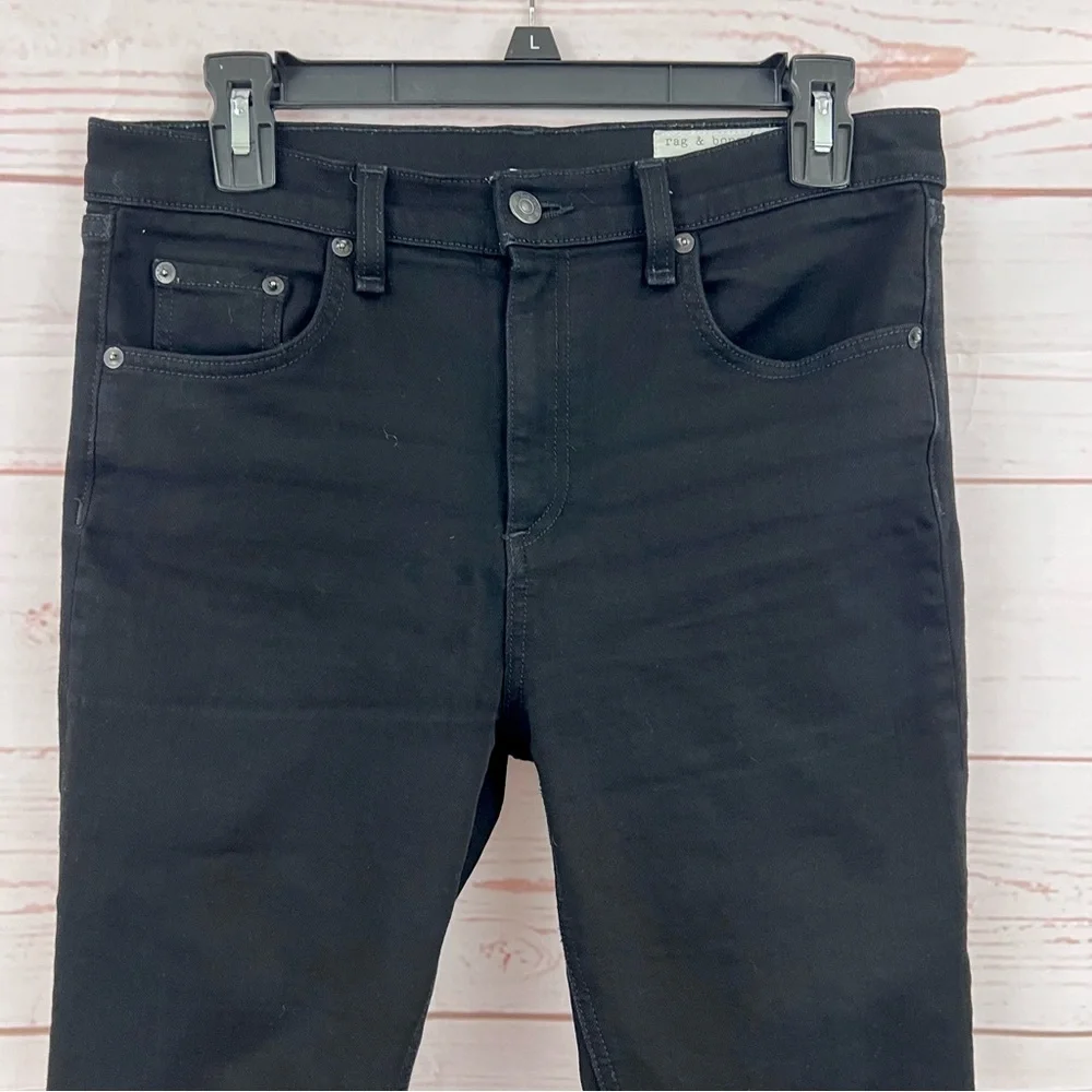 Rag & Bone Black High Rise Capri Black Wash Hampton Raw Step Hem Crop Jeans